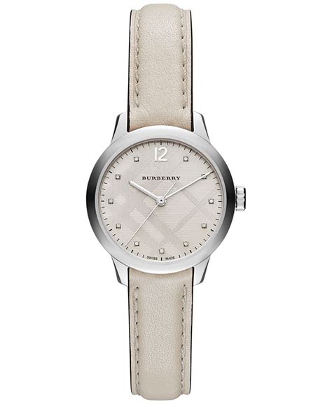 Burberry Women's Swiss Diamond Accent White Leather Strap 